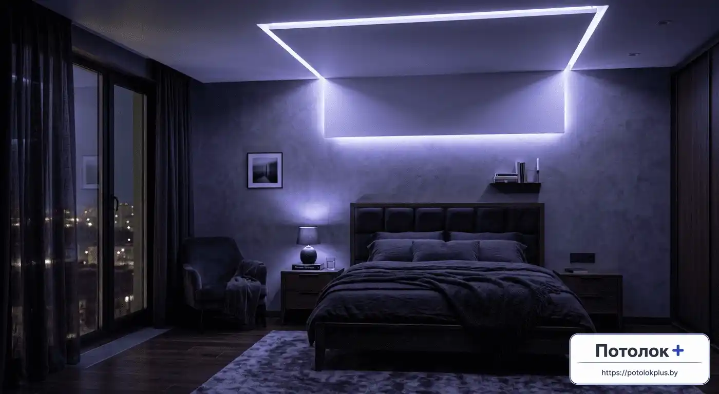 парящий натяжной потолок с RGB подсветкой Лошица